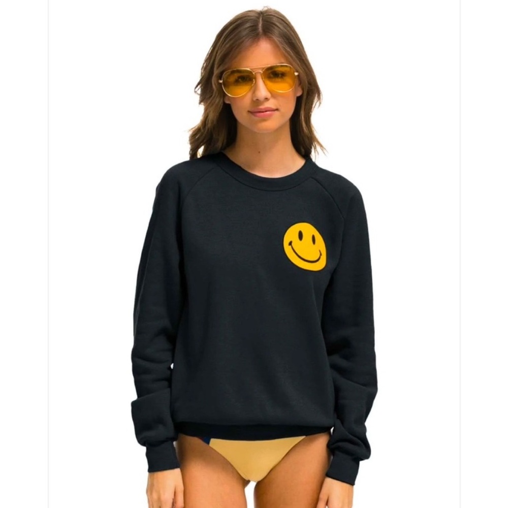 SOLD Aviator Nation | Smiley Crewneck | Black | Sweatshirt | Unisex Small